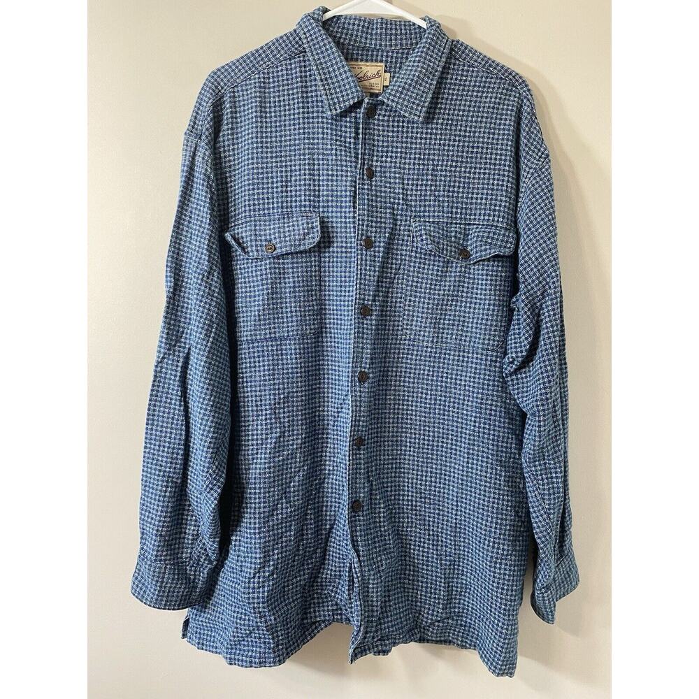 Woolrich Shirt Mens XLARGE Blue Plaid Woven Cotton Long Sleeve Button Up Y2K‎